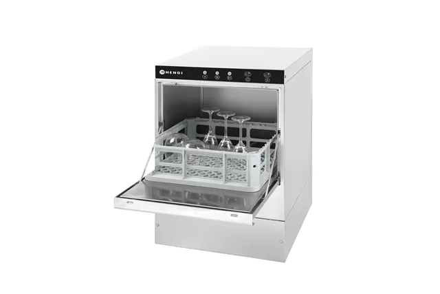 Zmywarka do szkła 40x40 – sterowana elektromechanicznie, z pompą spustową, 230V/2800W, 470x510x710mm HENDI 233016