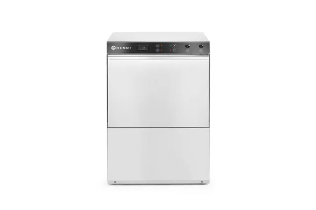 Zmywarka do naczyń 50x50 – sterowana elektromechanicznie, z pompą spustową, 400V/6600W, 570x600x830mm HENDI 233047