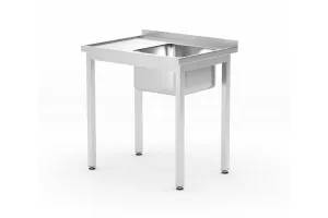 Stół ze zlewem i półką – skręcany, głębokość 600 mm, Profi Line, Lokalizacja komory - po prawej, 800x600x850mm HENDI 811863