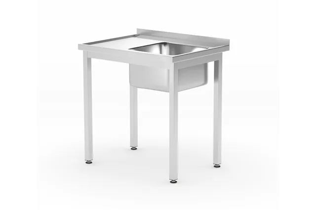 Stół ze zlewem i półką – skręcany, głębokość 600 mm, Profi Line, Lokalizacja komory - po prawej, 800x600x850mm HENDI 811863