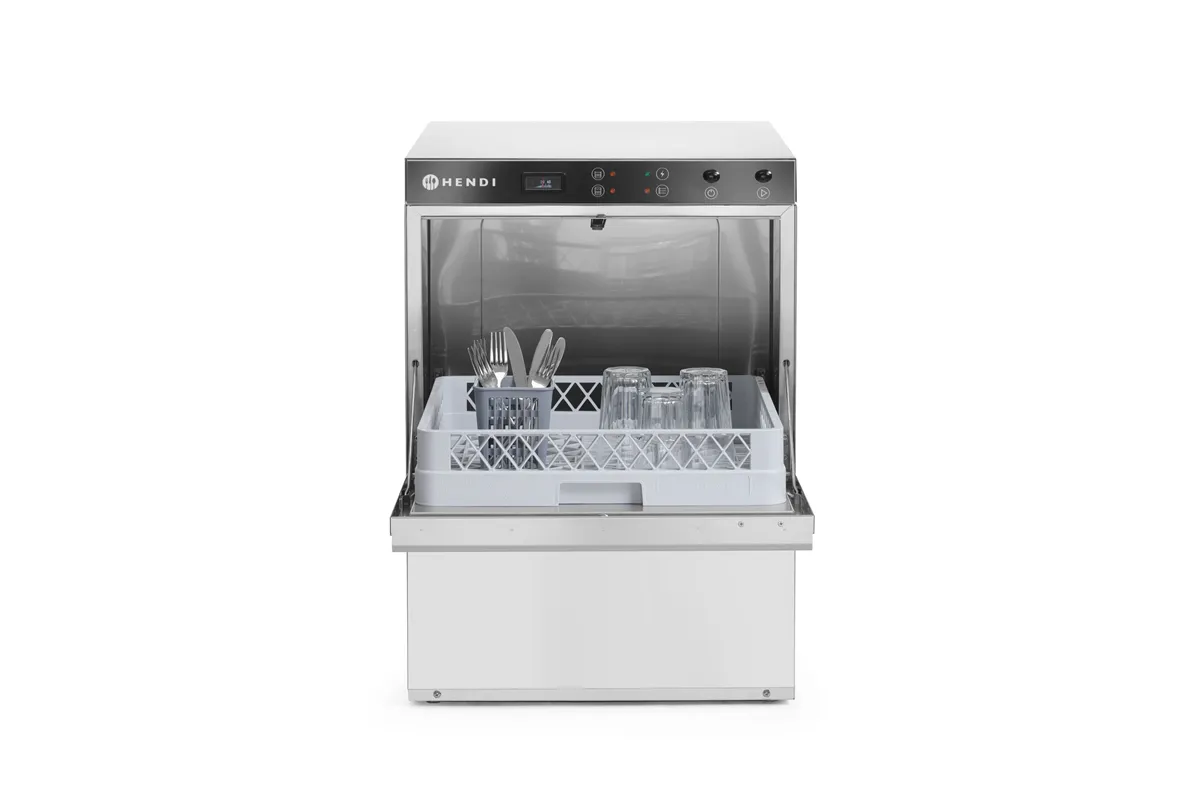 Zmywarka do naczyń 50x50 – sterowana elektromechanicznie, z dozownikiem detergentu, 230V/3600W, 600x570x830mm HENDI 230237