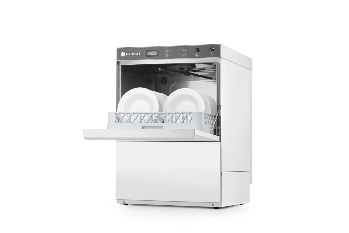 Zmywarka do naczyń 50x50 – sterowana elektromechanicznie, z dozownikiem detergentu, 230V/3600W, 600x570x830mm HENDI 230237