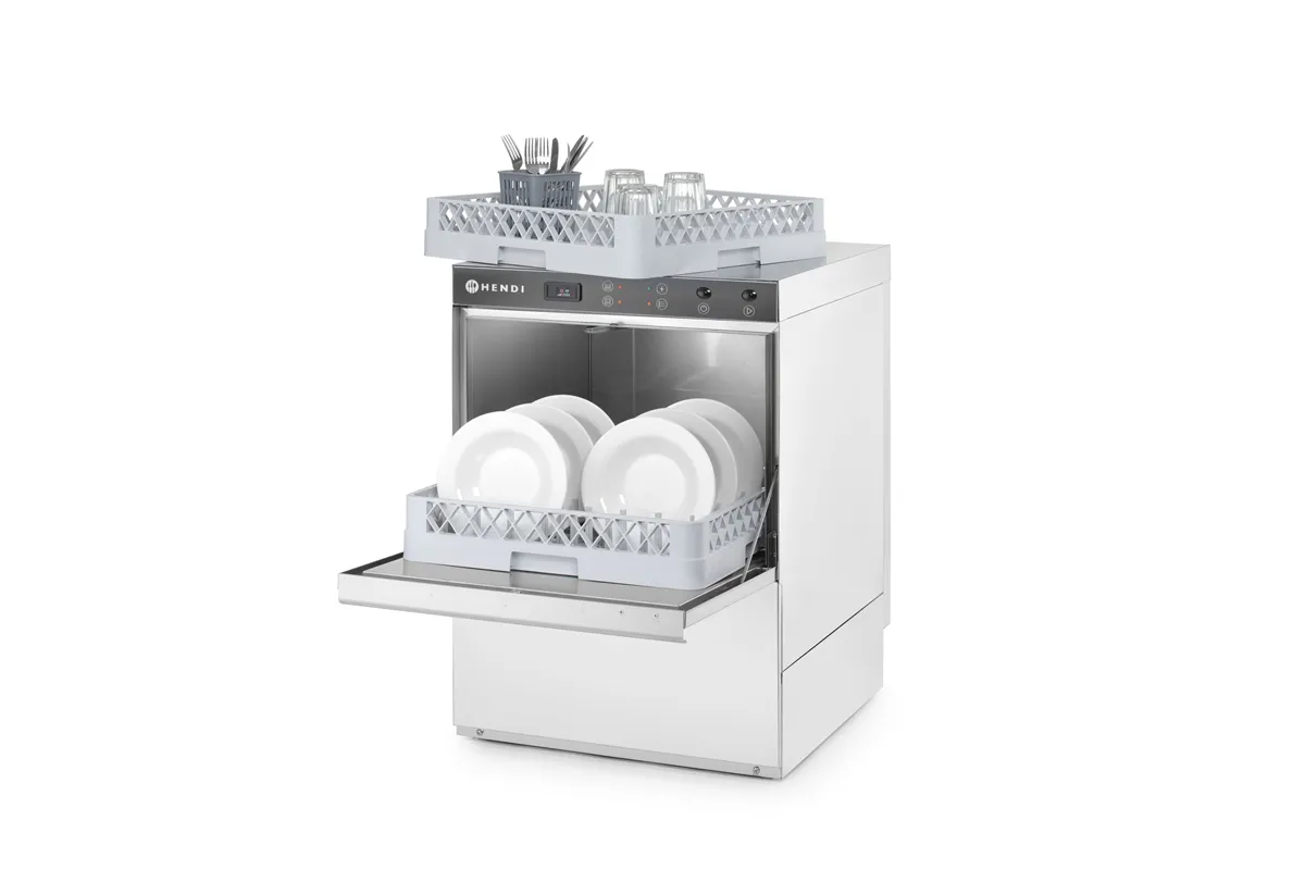 Zmywarka do naczyń 50x50 – sterowana elektromechanicznie, z dozownikiem detergentu, 230V/3600W, 600x570x830mm HENDI 230237