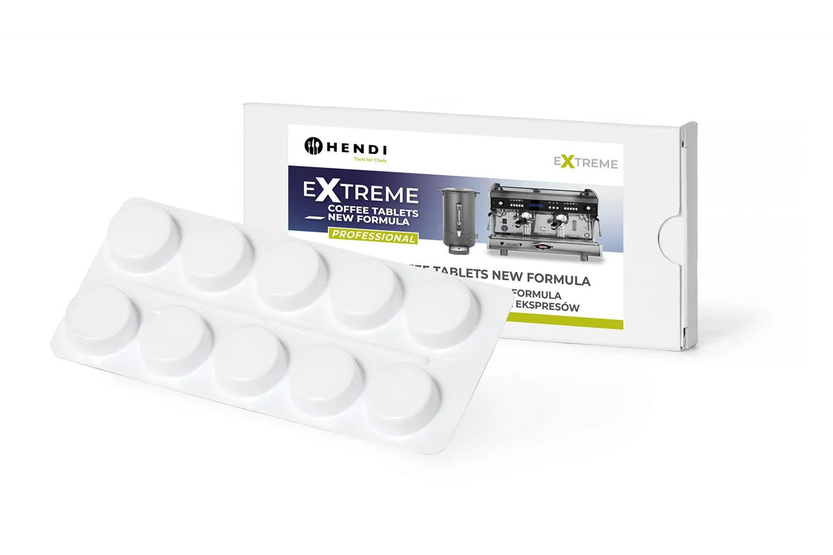 Extreme Coffee Tablets NEW FORMULA profesjonalny środek do mycia ekspresów, 10 tabletek w blistrze HENDI 976654