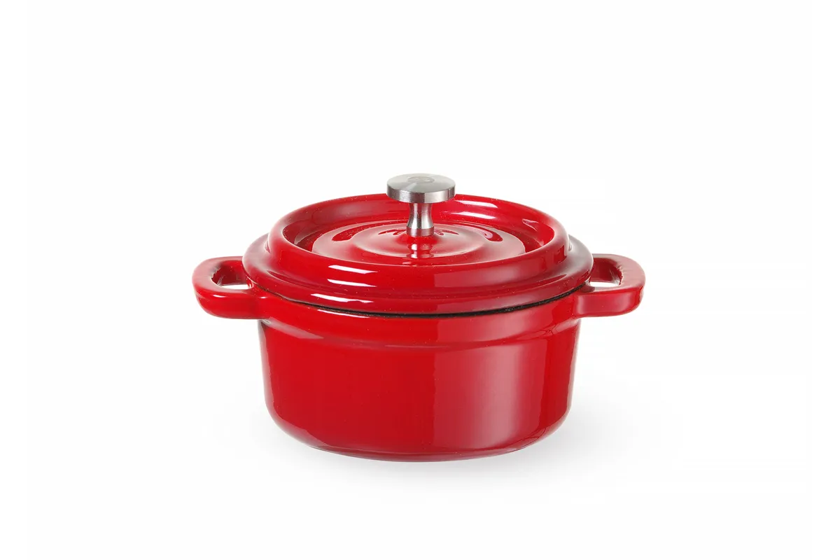 Garnek żeliwny emaliowany, 0,27L, czerwony, 130x100x48mm, Okrągły HENDI 626856
