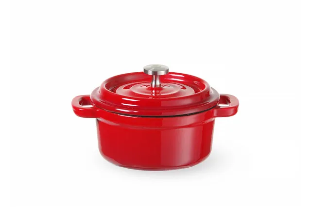 Garnek żeliwny emaliowany, 0,27L, czerwony, 130x100x48mm, Okrągły HENDI 626856