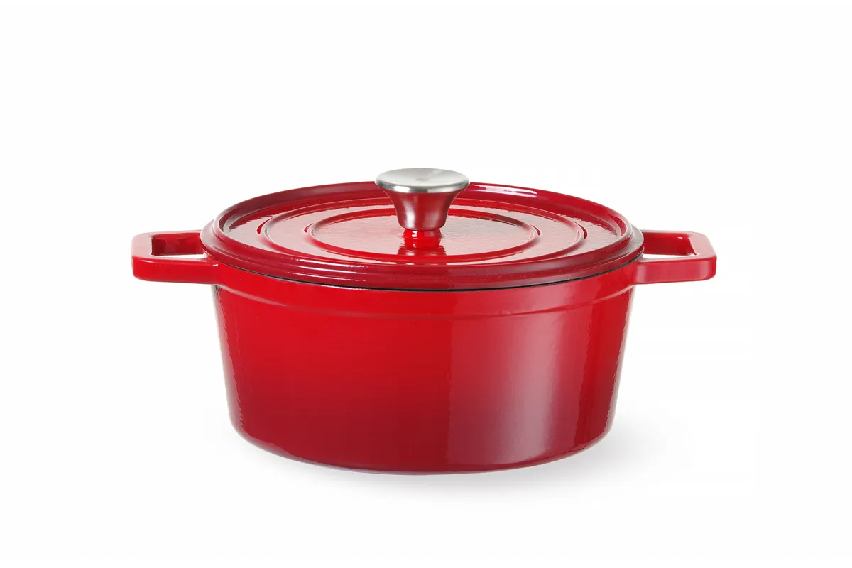 Garnek żeliwny emaliowany, 3,7L, czerwony, 317x240x105mm, Okrągły HENDI 626832