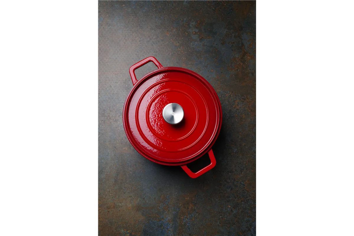 Garnek żeliwny emaliowany, 3,7L, czerwony, 317x240x105mm, Okrągły HENDI 626832