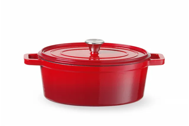 Garnek żeliwny emaliowany, 4,4L, czerwony, 365x290x115mm, Owalny HENDI 626849