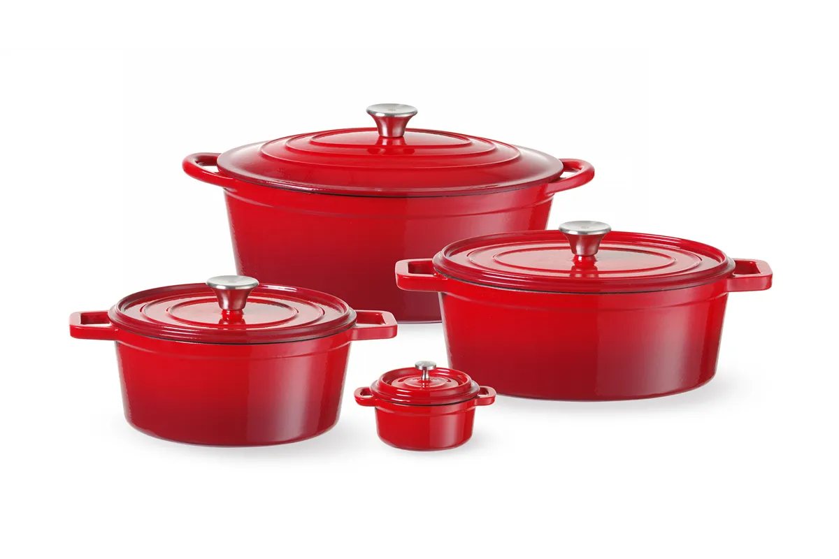 Garnek żeliwny emaliowany, 6,88L, czerwony, 405x255x134mm, Owalny HENDI 626825