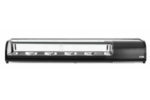 Witryna chłodnicza do sushi Pojemność: 5xGN1/2 40 mm – pojemniki w zestawie. czarny 220-240V/190W 1800x420x265mm Arktic 274040