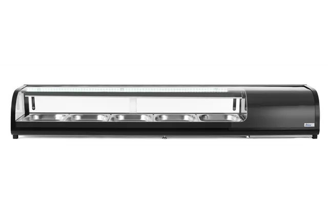 Witryna chłodnicza do sushi Pojemność: 5xGN1/2 40 mm – pojemniki w zestawie. czarny 220-240V/190W 1800x420x265mm Arktic 274040