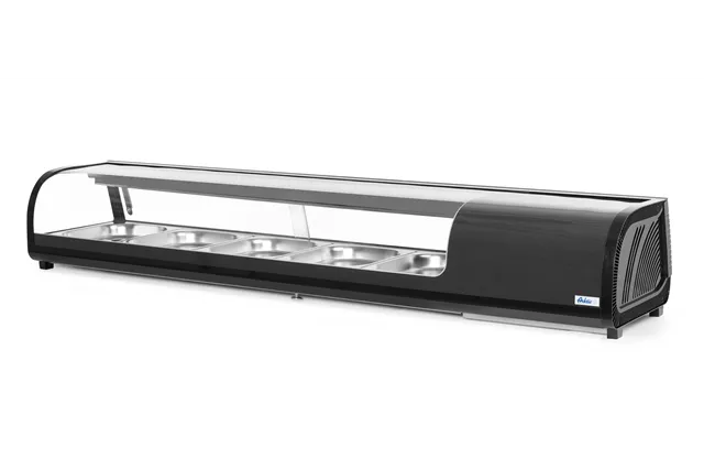 Witryna chłodnicza do sushi Pojemność: 5xGN1/2 40 mm – pojemniki w zestawie. czarny 220-240V/190W 1800x420x265mm Arktic 274040