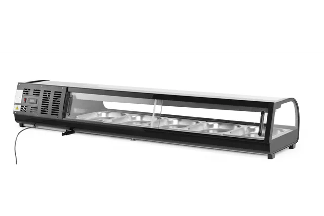 Witryna chłodnicza do sushi Pojemność: 5xGN1/2 40 mm – pojemniki w zestawie. czarny 220-240V/190W 1800x420x265mm Arktic 274040