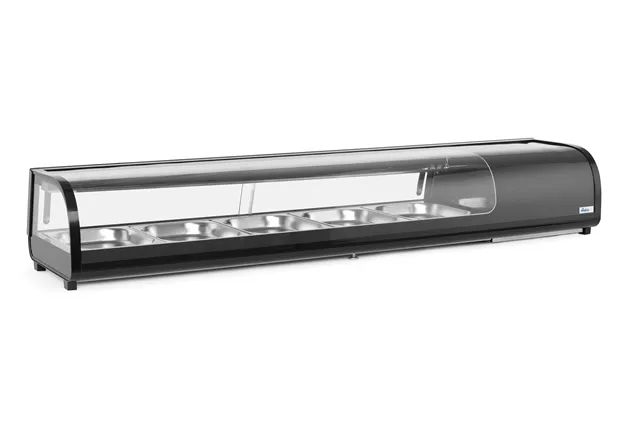 Witryna chłodnicza do sushi Pojemność: 5xGN1/2 40 mm – pojemniki w zestawie. czarny 220-240V/190W 1800x420x265mm Arktic 274040