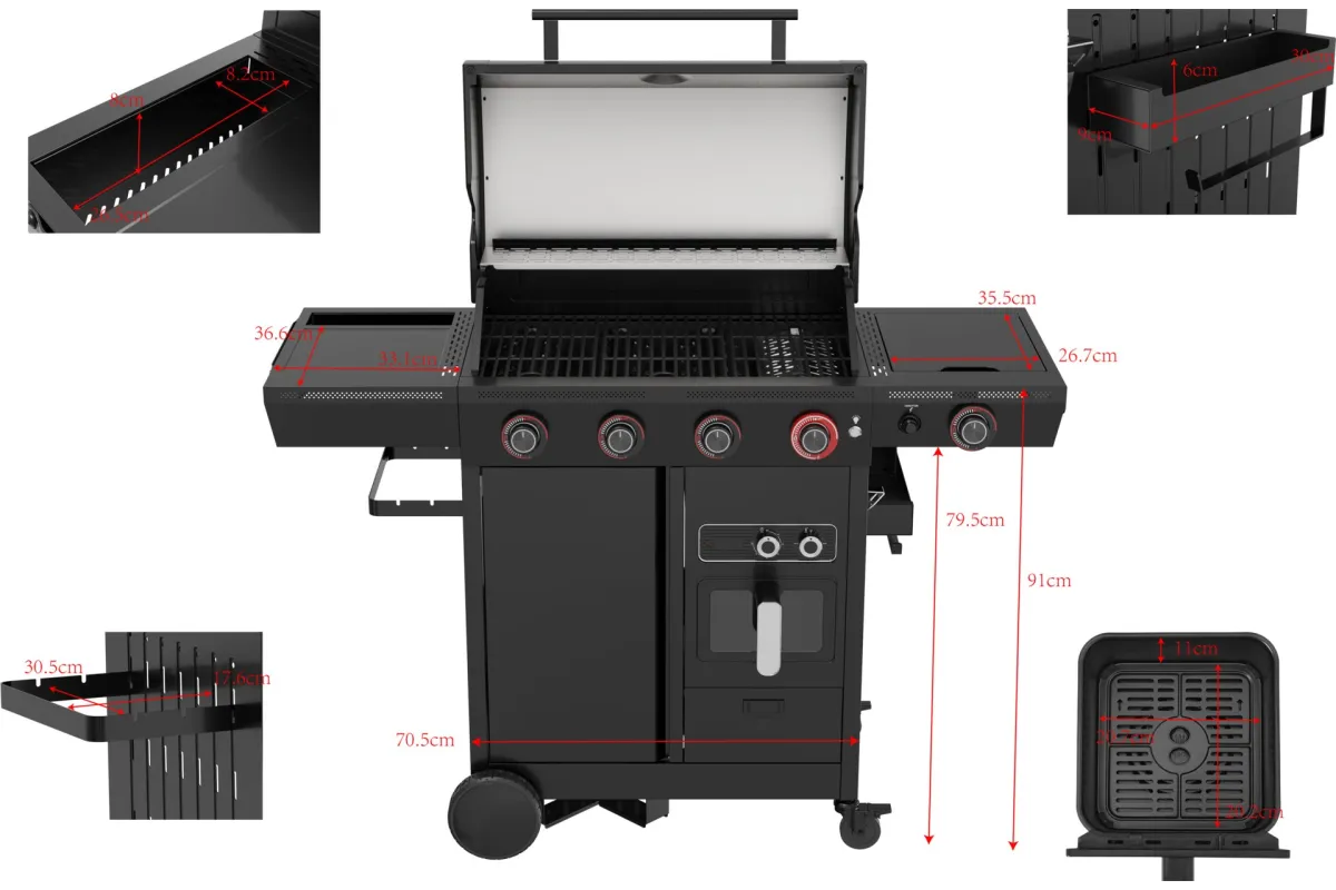 Grill gazowy z frytkownicą beztłuszczową YATO YG-20036 – 16 kW, Air Fryer 6 l | gastronet24
