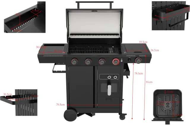 Grill gazowy z frytkownicą beztłuszczową YATO YG-20036 – 16 kW, Air Fryer 6 l | gastronet24