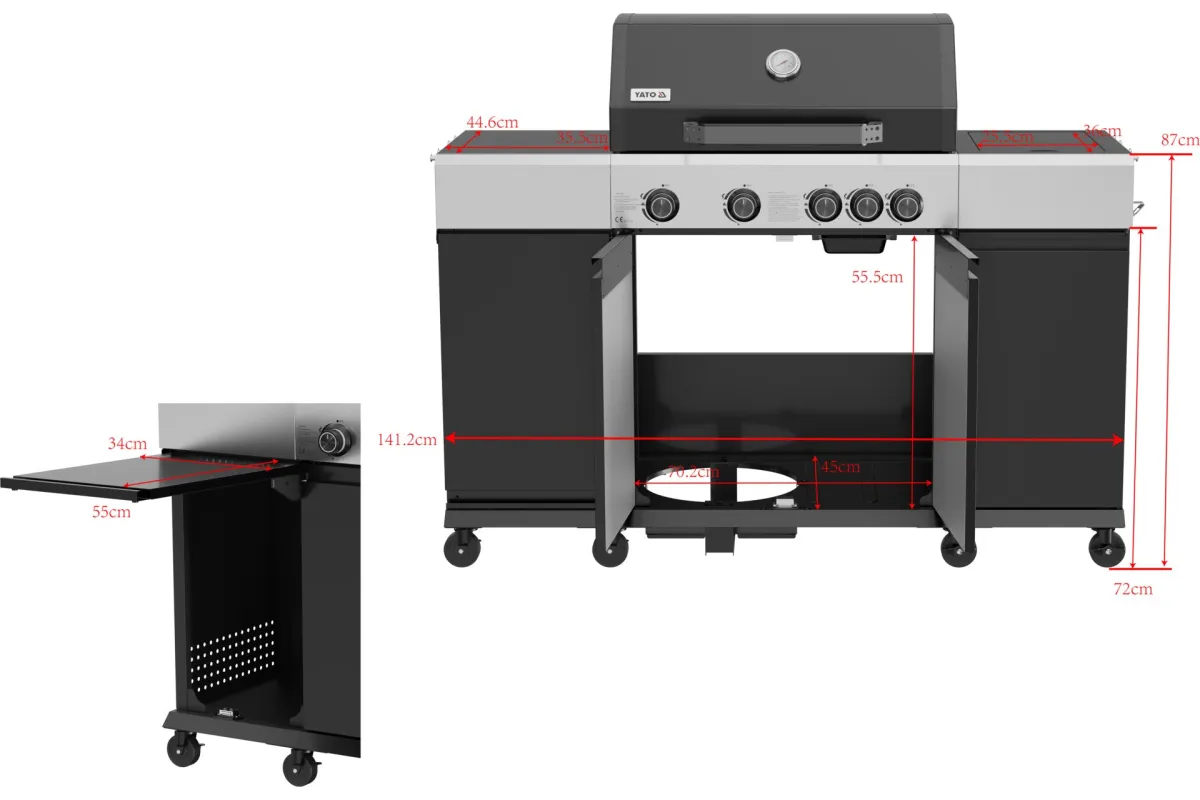 Grill gazowy mini kuchnia YATO YG-20037 – 4+1 palniki, 14,5 kW | NAZWA SKLEPU