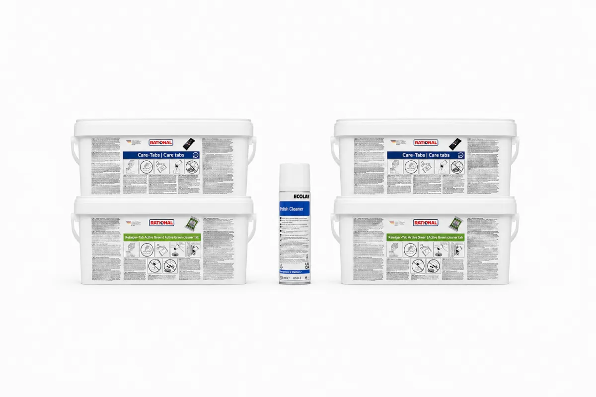 Pakiet Tabletek Myjących i Pielęgnacyjnych Rational Active Green/Care Tab + GRATIS Polish Cleaner 500ml