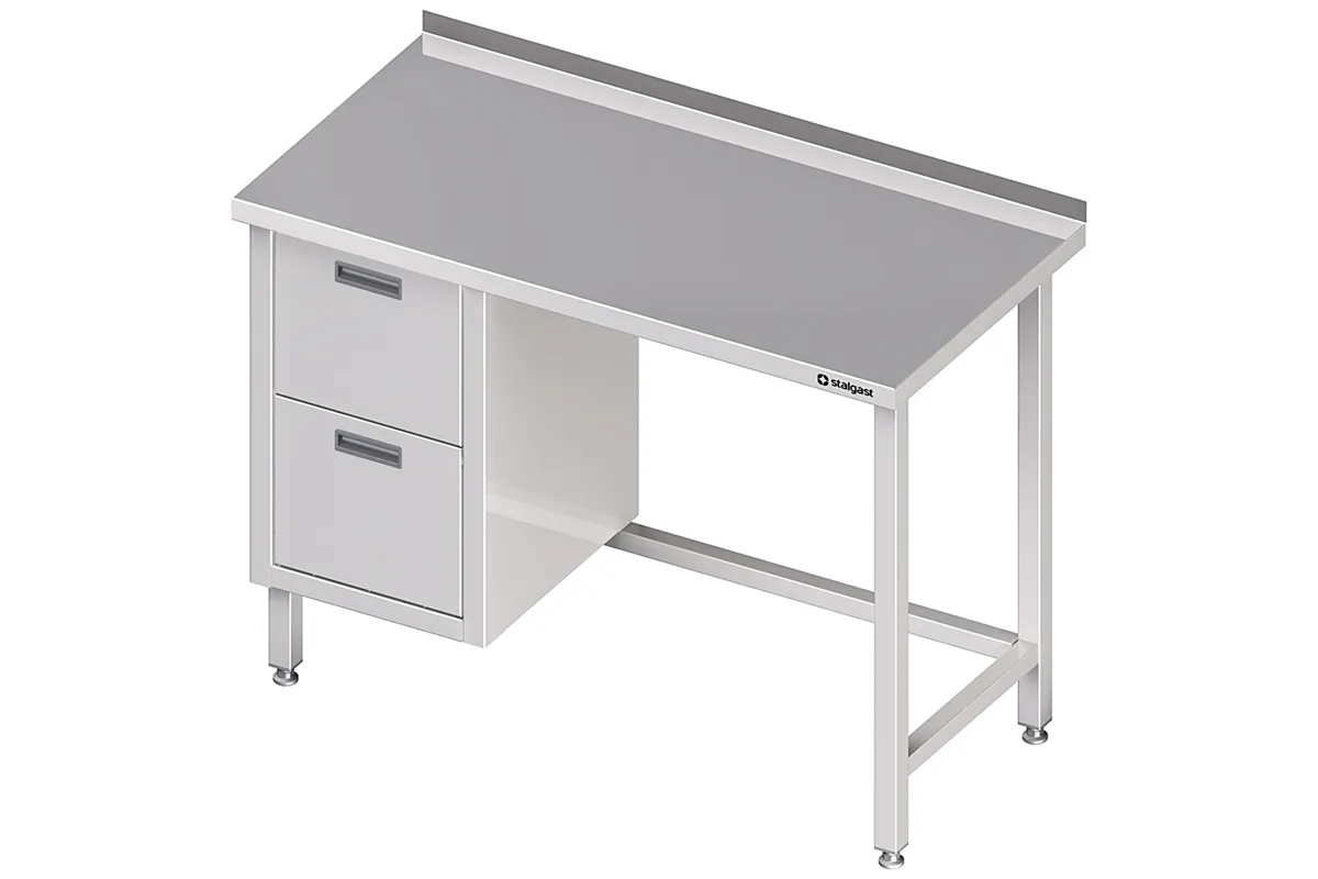 Stół przyścienny z blokiem dwóch szuflad (L),bez półki 1500x600x850 mm Stalgast 980246150
