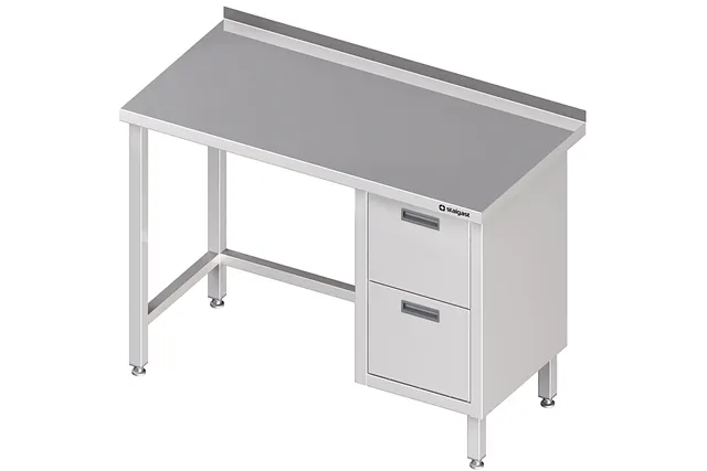 Stół przyścienny z blokiem dwóch szuflad (P),bez półki 1200x700x850 mm Stalgast 980257120