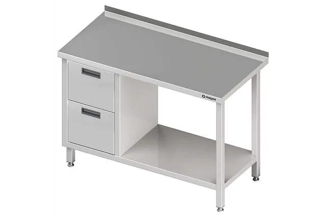 Stół przyścienny z blokiem dwóch szuflad (L),i półką 1700x600x850 mm Stalgast 980266170