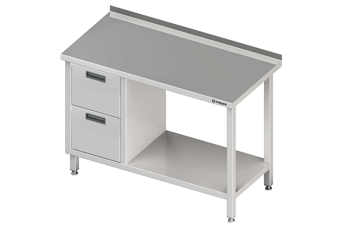 Stół przyścienny z blokiem dwóch szuflad (L),i półką 1500x700x850 mm Stalgast 980267150