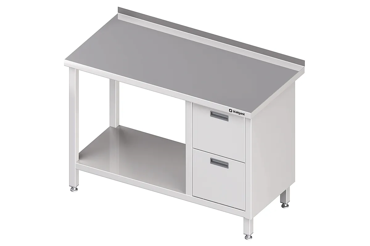 Stół przyścienny z blokiem dwóch szuflad (P),i półką 1500x600x850 mm Stalgast 980276150