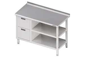 Stół przyścienny z blokiem dwóch szuflad (L),i 2-ma półkami 1100x600x850 mm Stalgast 980286110