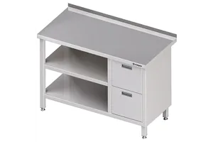 Stół przyścienny z blokiem dwóch szuflad (P),i 2-ma półkami 1200x700x850 mm Stalgast 980297120