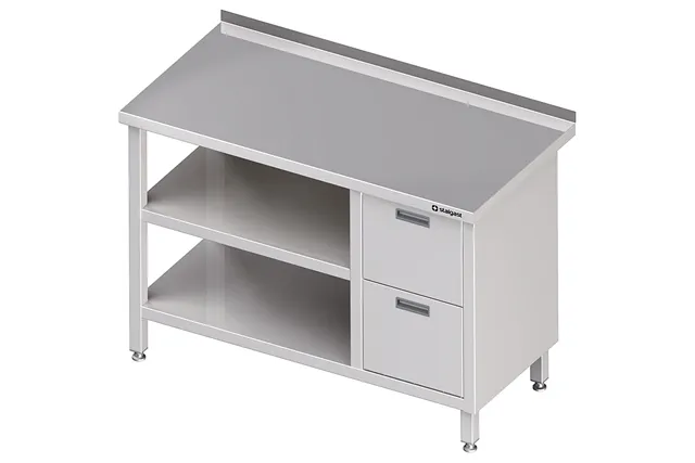 Stół przyścienny z blokiem dwóch szuflad (P),i 2-ma półkami 1200x700x850 mm Stalgast 980297120