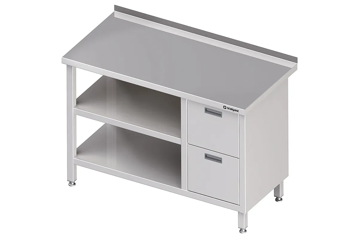 Stół przyścienny z blokiem dwóch szuflad (P),i 2-ma półkami 1500x700x850 mm Stalgast 980297150