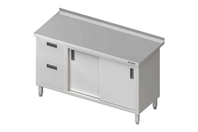 Stół przyścienny z blokiem dwóch szuflad (L),drzwi suwane 1500x600x850 mm Stalgast 980346150