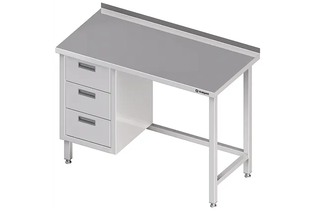 Stół przyścienny z blokiem trzech szuflad (L),bez półki 1800x700x850 mm Stalgast 980367180