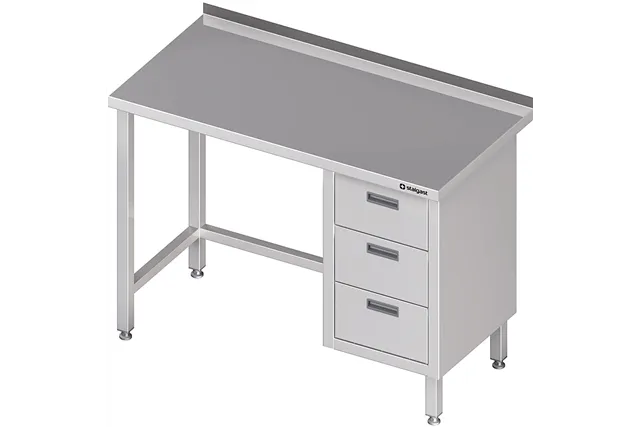 Stół przyścienny z blokiem trzech szuflad (P),bez półki 900x700x850 mm Stalgast 980377090