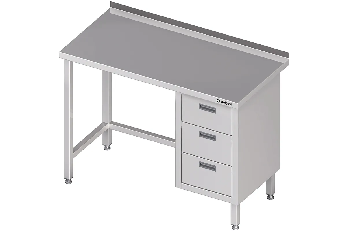 Stół przyścienny z blokiem trzech szuflad (P),bez półki 1700x700x850 mm Stalgast 980377170