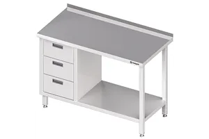 Stół przyścienny z blokiem trzech szuflad (L),i półką 900x600x850 mm Stalgast 980386090
