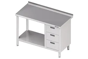 Stół przyścienny z blokiem trzech szuflad (P),i półką 1200x700x850 mm Stalgast 980397120