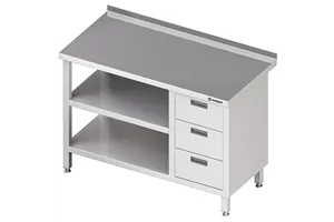 Stół przyścienny z blokiem trzech szuflad (P),i 2-ma półkami 1800x600x850 mm Stalgast 980416180