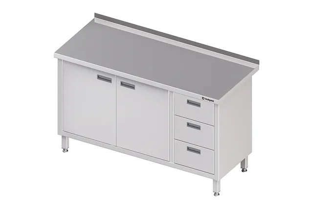 Stół przyścienny z blokiem trzech szuflad (P),drzwi skrzydłowe 1500x600x850 mm Stalgast 980456150
