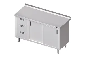 Stół przyścienny z blokiem trzech szuflad (L),drzwi suwane 1300x700x850 mm Stalgast 980467130