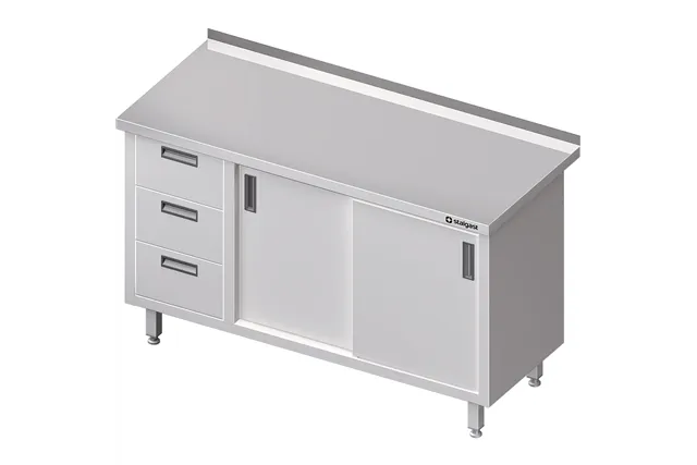 Stół przyścienny z blokiem trzech szuflad (L),drzwi suwane 1500x700x850 mm Stalgast 980467150