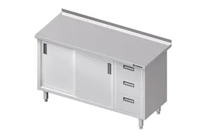 Stół przyścienny z blokiem trzech szuflad (P),drzwi suwane 1800x600x850 mm Stalgast 980476180