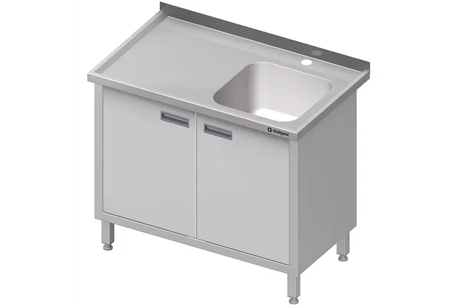 Stół ze zlewem 1-kom.(P),drzwi skrzydłowe 1300x700x850 mm Stalgast 980727130