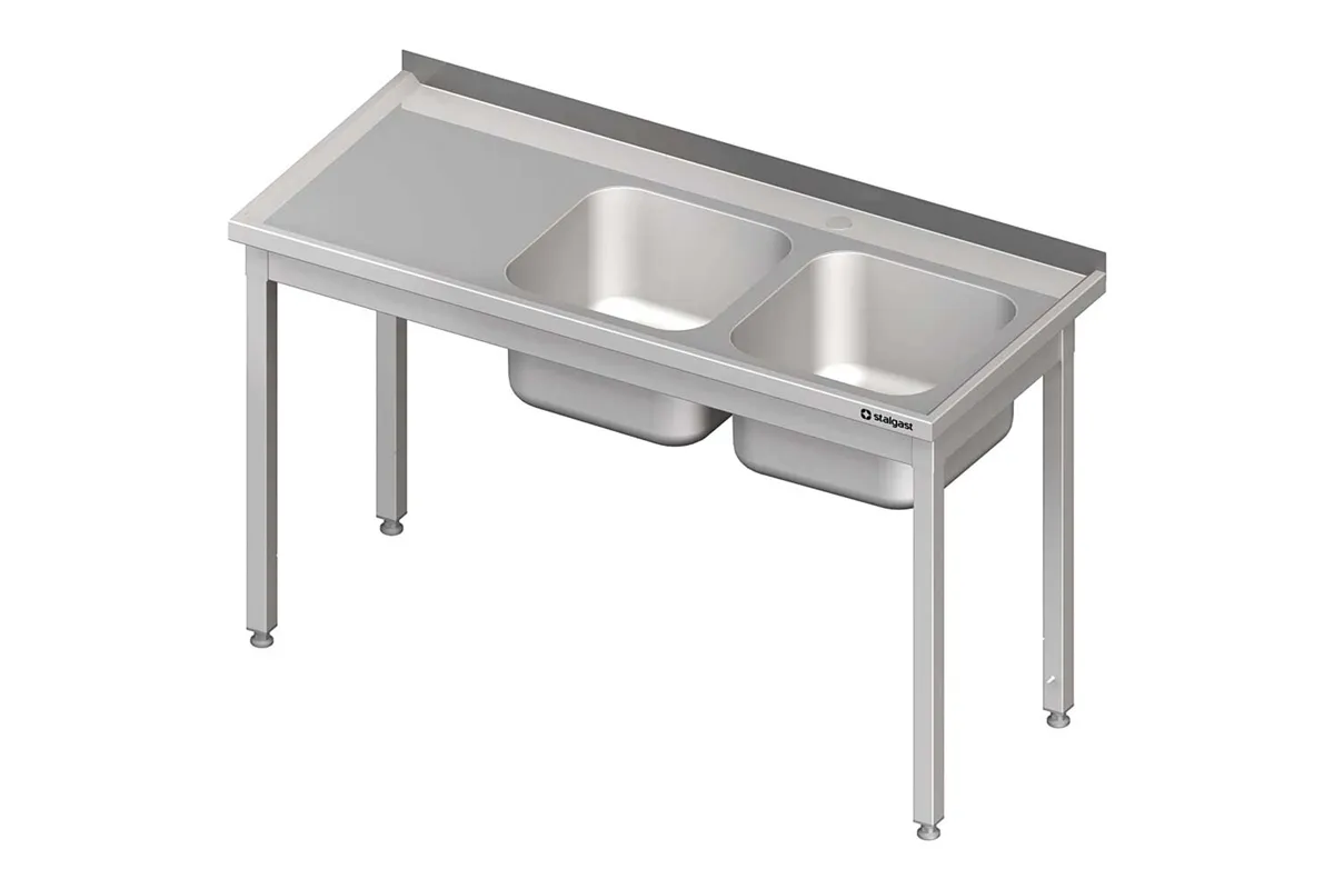 Stół ze zlewem 2-kom.(P),bez półki 1300x700x850 mm skręcany Stalgast 980777130