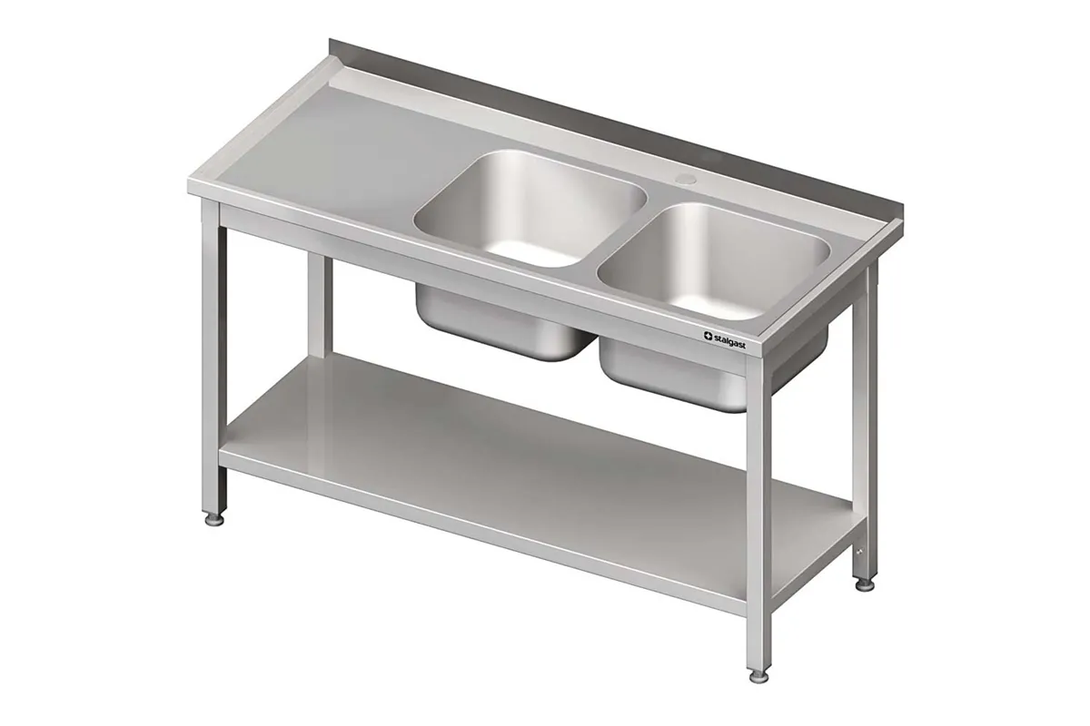 Stół ze zlewem 2-kom.(P),z półką 1500x700x850 mm skręcany Stalgast 980827150