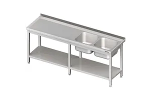 Stół ze zlewem 2-kom.(P),z półką 2600x600x850 mm Stalgast 980836260