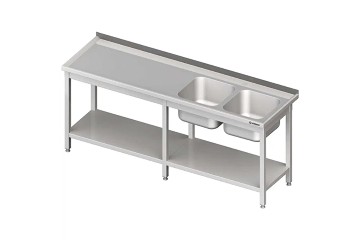 Stół ze zlewem 2-kom.(P),z półką 2600x600x850 mm Stalgast 980836260