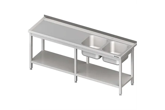 Stół ze zlewem 2-kom.(P),z półką 2600x600x850 mm Stalgast 980836260