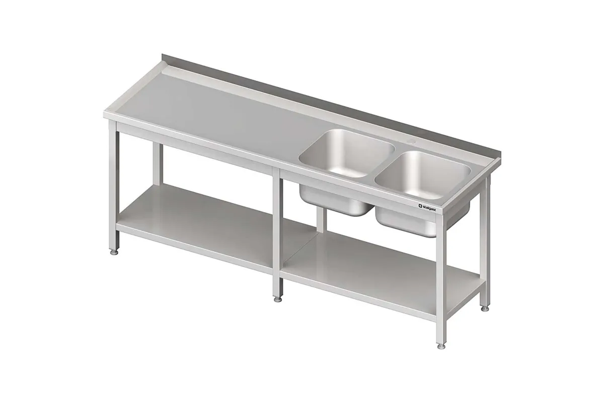Stół ze zlewem 2-kom.(P),z półką 2700x600x850 mm Stalgast 980836270